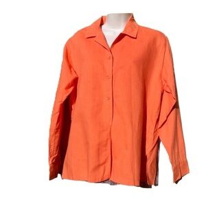 🍊Cotton Linen Shirt Jacket Top Button down Orange Coldwater Creek M